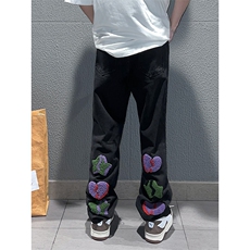 B221美式ins高街暗黑小众情侣毛巾绣直筒牛仔裤LK23021-P65控88，男装牛仔裤，电商B221