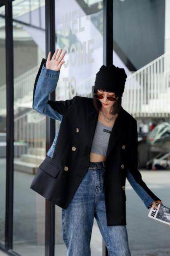 新款牛仔拼接西装，女装西装，C&B