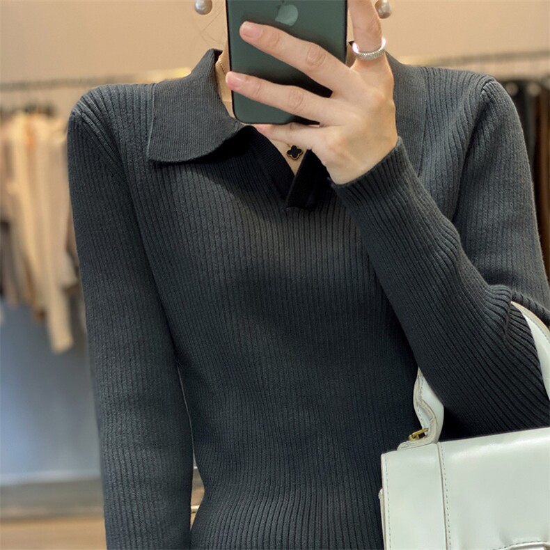 女装POLO领针织衫秋季新款慵懒风长袖毛衣显瘦百搭舒适保暖,针织衫/毛衣,凝珊羊绒