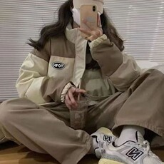 美式复古撞色2025冬季新款宽松学生小个子面包服棉袄外套潮，女装短外套，星座516A