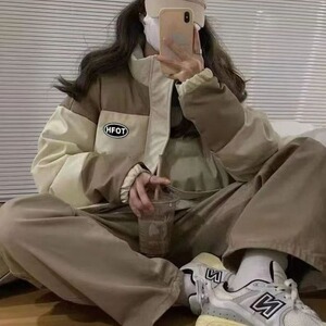 美式复古撞色2025冬季新款宽松学生小个子面包服棉袄外套潮图片