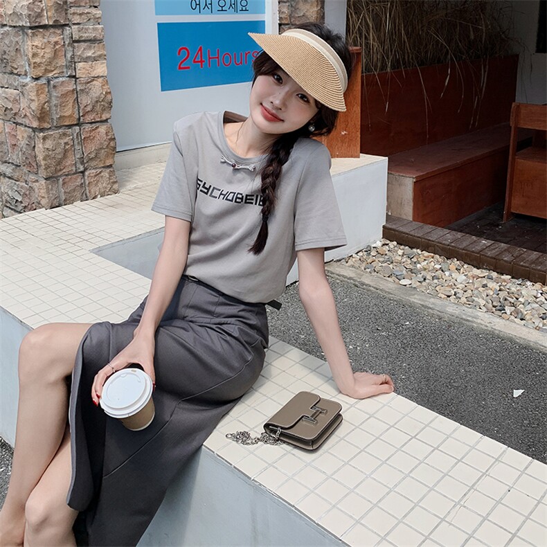 夏季新款气质高腰开叉半裙套装显瘦时尚百搭,女装套装/套裙,帛锦泉