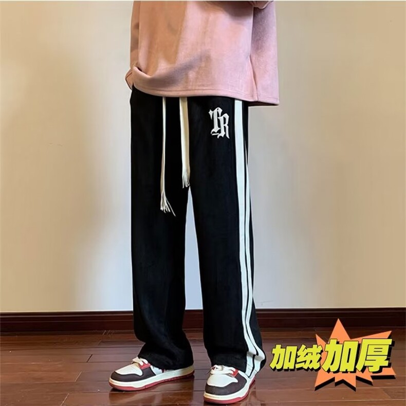 条纹冬季加绒加厚运动裤宽松型长裤男潮休闲裤直筒218-8K170P48图片