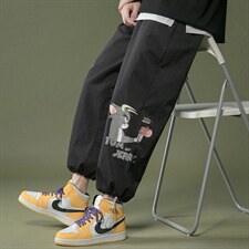 2024夏季新款港风中性风宽松大码冰感透气束脚休闲裤1535-P35，男装休闲裤，星座914-3