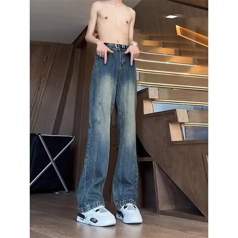 潮牌高街牛仔裤男款复古设计感显瘦直筒裤休闲微喇长裤60511-p48，男装牛仔裤，星座1008