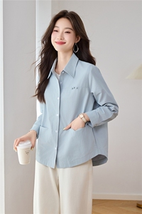 时尚休闲翻领衬衫外套女2025秋季新款百搭宽松长袖衬衣式开衫上衣图片
