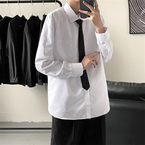 送领带长袖衬衫男情侣宽松衬衣潮流韩版学院风痞帅上衣c021-p30，男装衬衫，星座1008-1