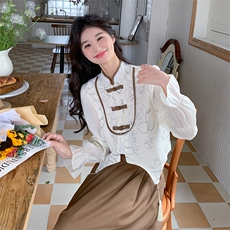 新中式国风穿搭拼色套装女春秋超火好看高级小众上衣半身裙两件套，女装套装/套裙，2C088