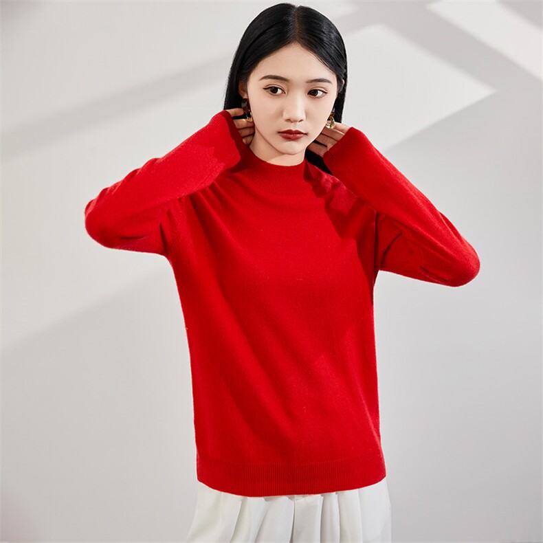 2024秋冬新款35%山羊绒女士净面半高领羊绒衫,女装羊绒衫,润辉羊绒