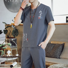 夏季套装男士两件套风复古唐装名族风T恤A334-TZ015-P50，男装民族服装，电商B339(原A334）