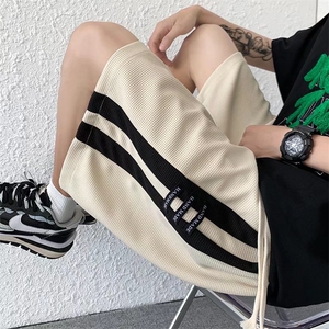 华夫格短裤男夏季条纹宽松五分裤港风日系ins潮流休闲裤DK280-P25图片