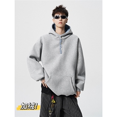 D309B-CC31-P55加绒加厚内里格子纽扣连帽卫衣常规P55加绒60，男装卫衣，电商D309B