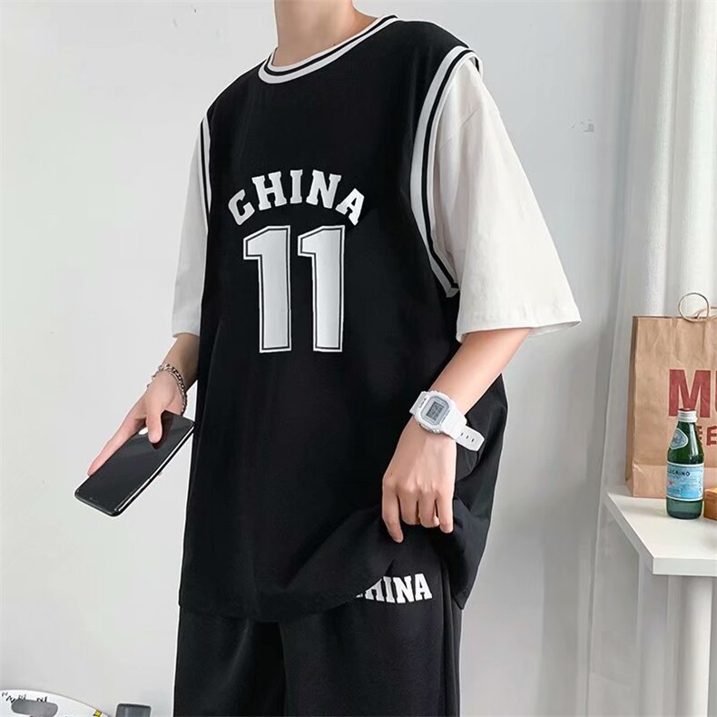 新款夏季假两件运动套装篮球衣宽松ins韩版潮牌11号球衣tz311-p36,男装休闲套装,星座1008