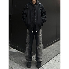 B221美式ins高街重工艺宽松做旧工装牛仔裤子LK23143-P80控108，男装牛仔裤，电商B221