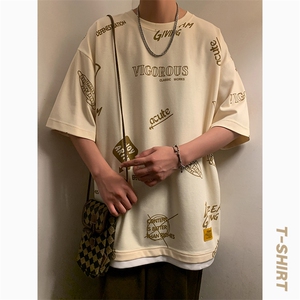 冰氧仿棉短袖港风暖光夏季休闲百搭趣味印花男上衣TC3156-P25控48图片