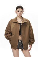 美式罗纹拼接袖子褶皱大码M-5XL教练夹克女JK78056P69控105，男装夹克，星座227-7