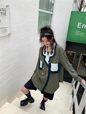 双排扣贴布口袋衬衫，女装衬衫，YOUER DENG