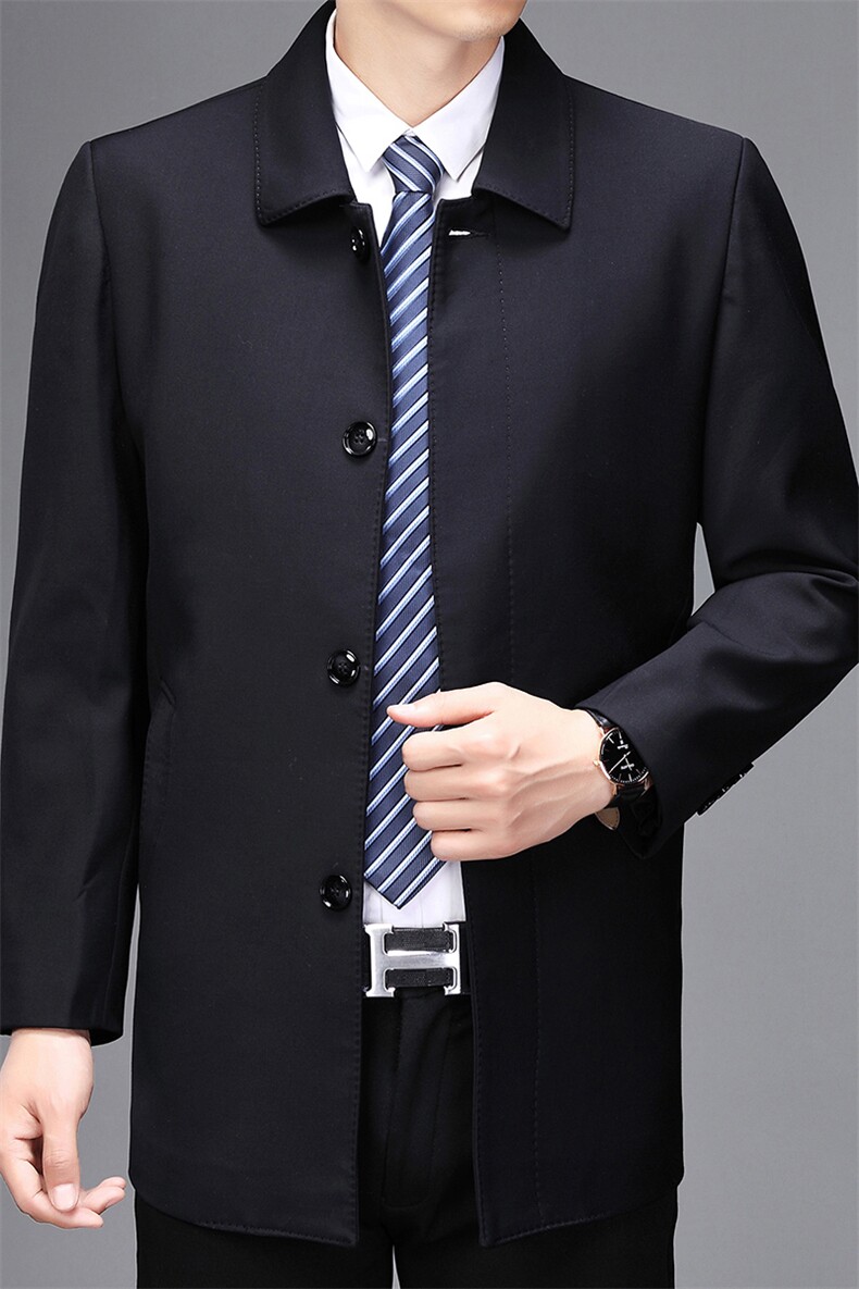 男士21新款夹克衫男翻领商务休闲中长款男装风衣外套SJJ8501-P170,男装风衣,电商B212（原钱塘6029）