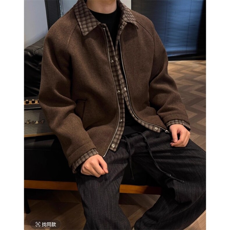 加棉假两件拼接夹克毛呢外套JK504特P96,男装夹克,星座908-1