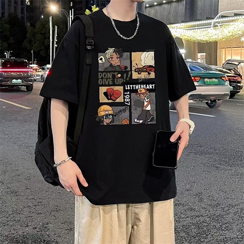 卡通印花短袖t恤男ins潮牌夏季新款潮流百搭打底衫夏装体恤半袖,男装T恤,星座1013