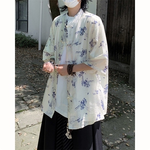 F267-P45 2024夏季新中式短袖上衣男潮牌百搭五分袖衬衫 现货图片