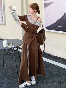 韩版显瘦长袖上衣半身裙两件套女2025春秋季新款百搭收腰气质套装图片