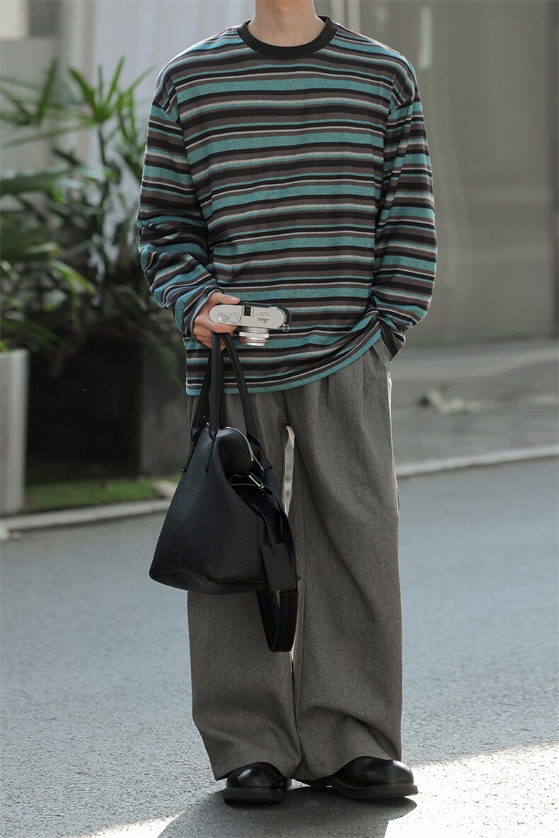 街头百搭氛围感日系长袖T恤慵懒感舒适简约圆领上衣HY923TP28控49,男装T恤,电商A102B