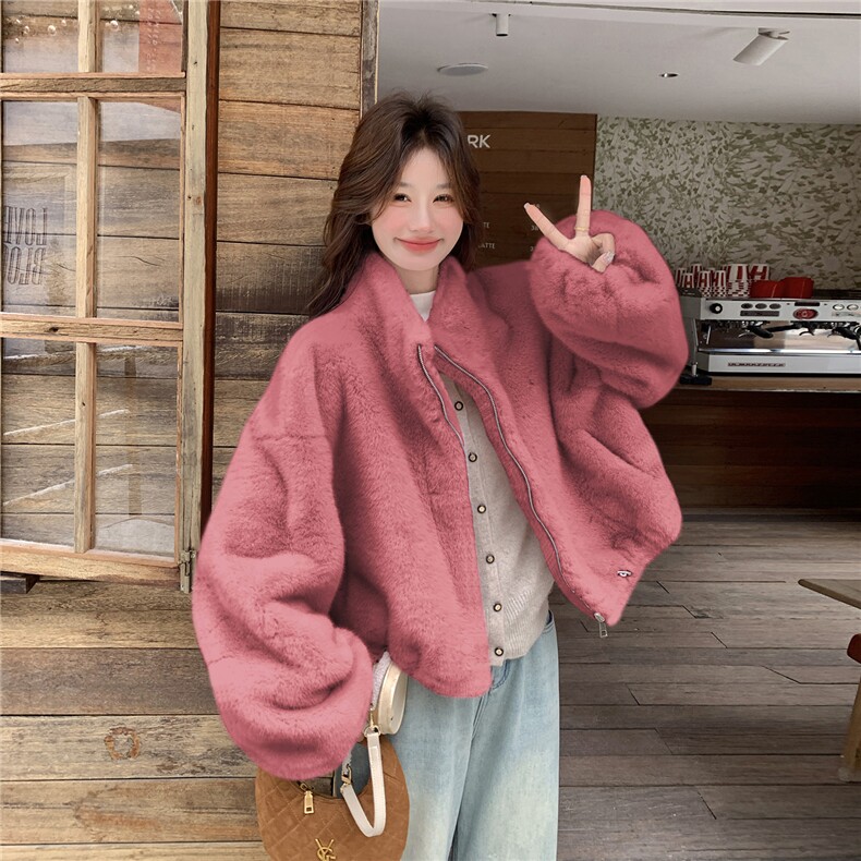 现货2D078-Y3385-P185K299仿生皮草貂绒外套浅粉/玫红/姜黄/深咖,女装棉衣/棉服,2D078