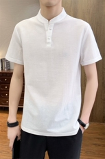 2025夏季棉麻透气清凉男士风盘扣短袖休闲T恤上衣XF9805-P50，男装T恤，星座1105-3