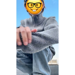 重磅秋冬北极绒双拉链毛衣开衫美式复古休闲慵懒风宽松针织衫外套图片