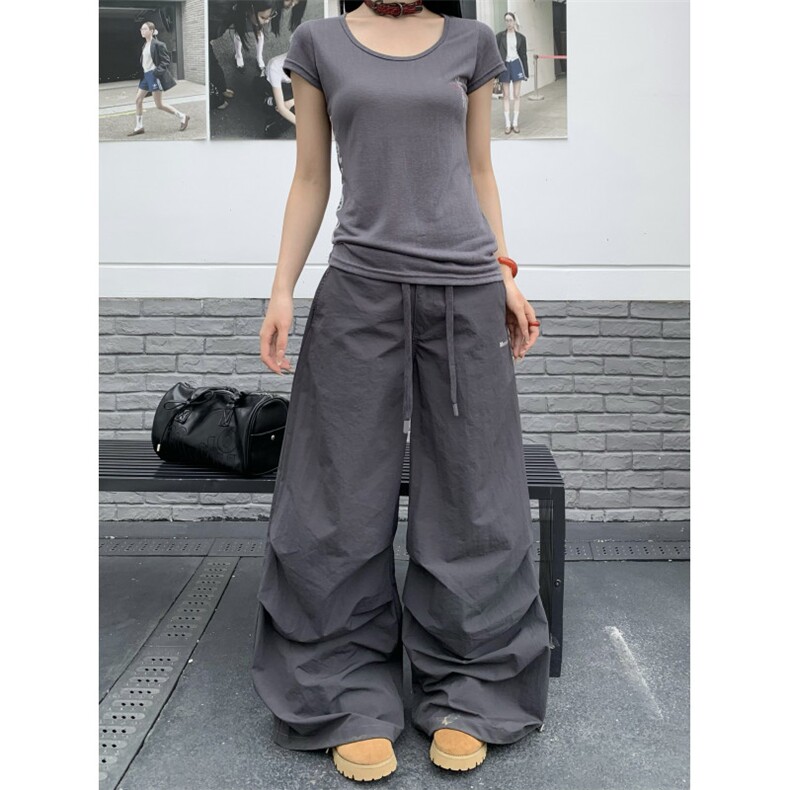 ZHLStudio美式复古抽绳直筒工装裤男女宽松褶皱休闲裤阔腿长裤子,男装工装外套,星座1210-1