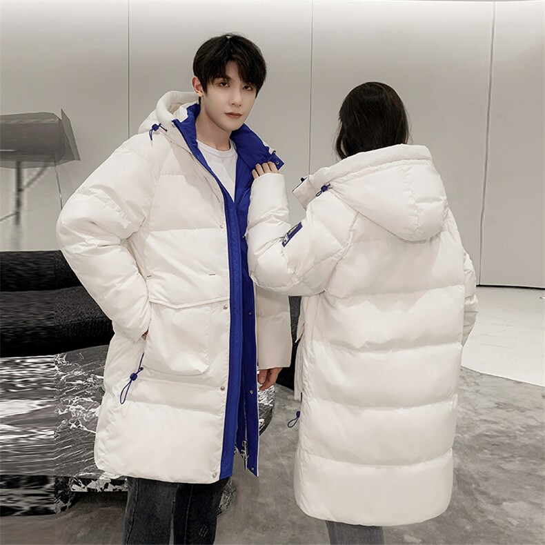 主推韩版情侣装长款羽绒服男女青年学生加厚300+克羽绒服大衣，男装羽绒服，钱塘723