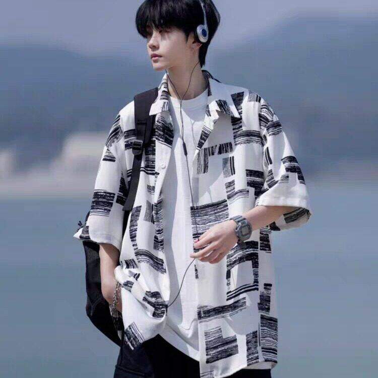 GENIOLAMODE美式冰丝短袖衬衫男2025夏季新款宽松国潮复古上衣潮，男装T恤，星座1008