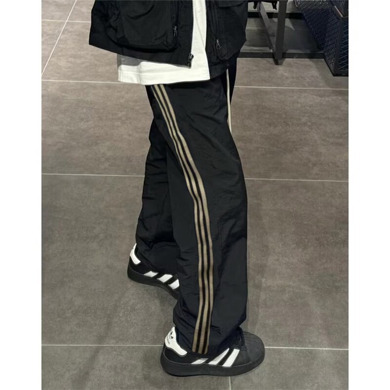07qwer黑色三条杠裤子春秋直筒侧边条纹速干运动裤户外工装裤男款,男装工装外套,星座1007（原301D）