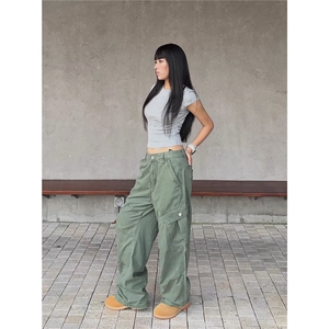 褶皱美式复古设计感多口袋工装裤男女宽松休闲设计感直筒阔腿裤潮图片