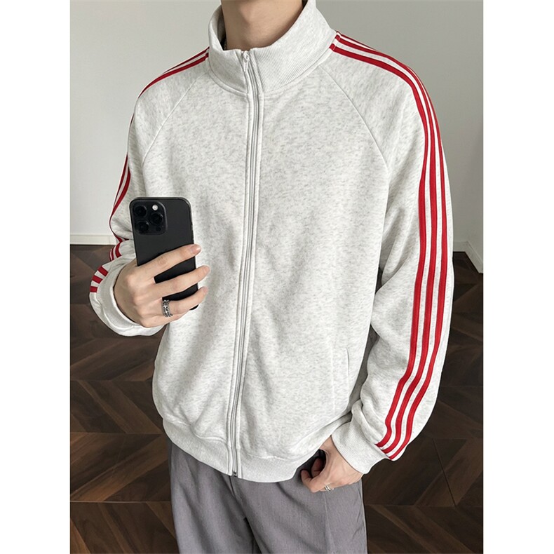 抖音得物品质26春装新款男女美式高街三条杠立领卫衣开衫外套CM34,女装短外套,电商A486