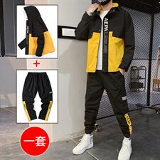 男青少年两件套春季夹克套装工装翻领夹克男CYTZ19，男装套装，电商A128