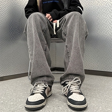 2024美式复古抽绳牛仔裤男高街潮牌水洗直筒裤子1801特P40，男装牛仔裤，电商A178