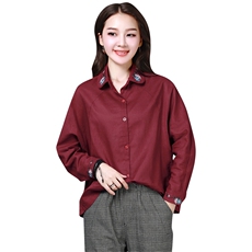 百搭长袖简约个性显瘦修身拼接POLO领衬衫2021年春季潮流，女装衬衫，奕阳依阁