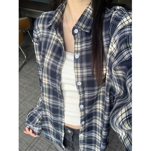 复古格子衬衫男外套开衫宽松外穿衬衣长袖上衣 C8202图片