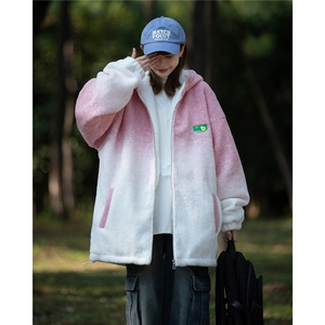 渐变色羊羔毛棉服女2023高级感超好看外套奶呼呼连帽棉衣Y23 P135图片
