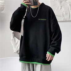 撞色假两件圆领卫衣男宽松休闲港风学生帅气春秋上衣服潮W752-p35，男装卫衣，星座1008