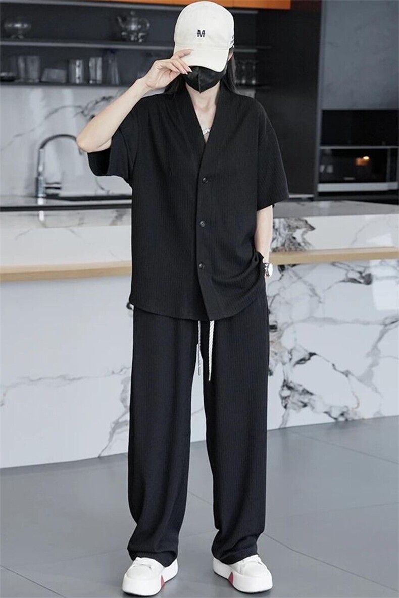 百搭新款两件套宽松港风男装休闲时尚短袖套装XQ8233P455292,男装休闲套装,电商A089-1