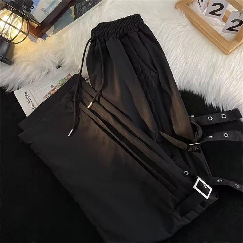 机能绑带工装裤男宽松直筒休闲裤潮牌潮流ins高街裤子A8166-p45,男装休闲裤,星座1008