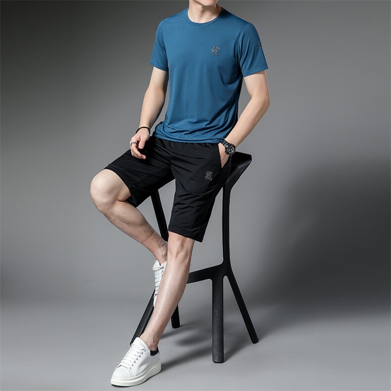 运动套装男装夏季圆领短袖长裤休闲商务运动服半袖冰丝薄款三件套,男装休闲套装,电商B212（原钱塘6029）