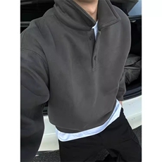 深灰色polo领卫衣男春秋高级感打底衫美式上衣网图WB421-P39，男装卫衣，星座412-1
