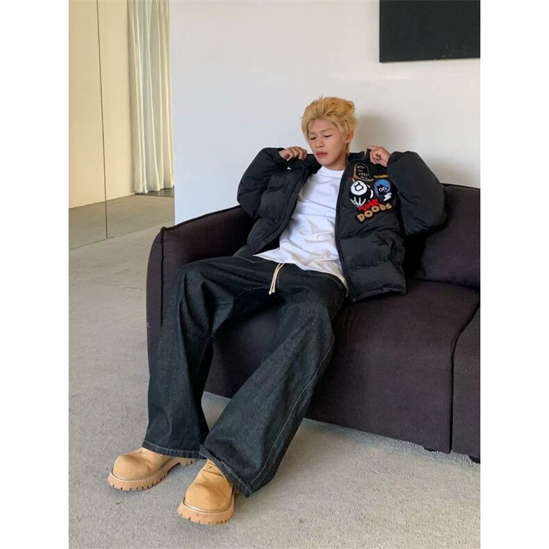 202新款加厚宽松立领棉服男冬季潮牌美式高街刺绣面包服外套,男装棉衣,四季星座505