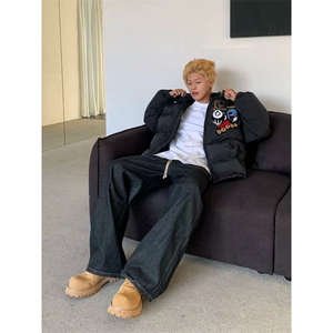 202新款加厚宽松立领棉服男冬季潮牌美式高街刺绣面包服外套图片