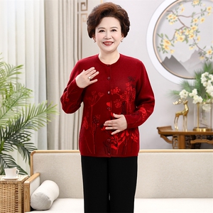 秋冬新款中老年女装提花上衣 圆领舒适保暖妈妈装外套图片