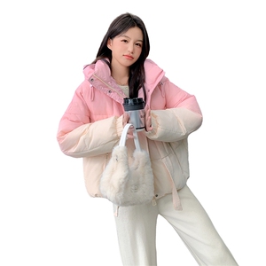 渐变粉色羽绒服女冬季新款百搭甜美今年流行洋气白鸭绒加厚外套图片